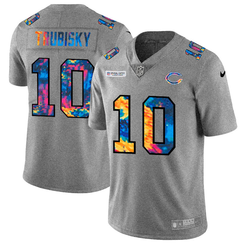 NFL Chicago Bears #10 Mitchell Trubisky Men Nike MultiColor 2020  Crucial Catch  Jersey Grey